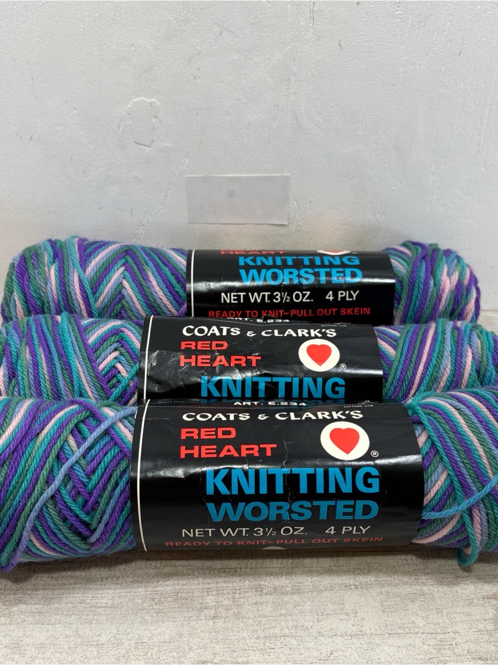 Vintage Red Heart 100% Virgin Wool Yarn Lot 3 Skeins 3.5oz Blues| Safari 4 Ply